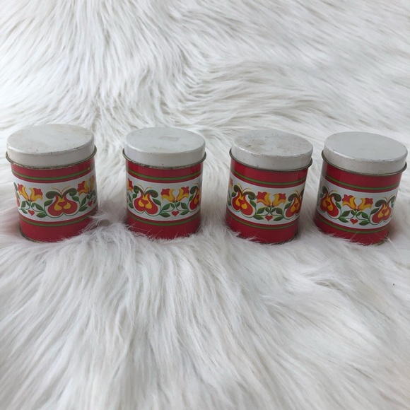 Vintage Metal 60's 70's Style Storage Containers Red Floral Pattern - Picture 2 of 11